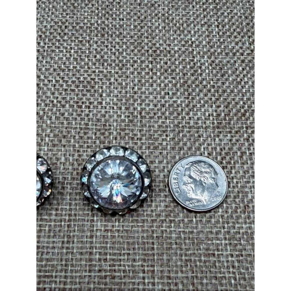 Large Crystal Statement Stud Earrings Round Rhinestone Posts - Picture 5 of 7